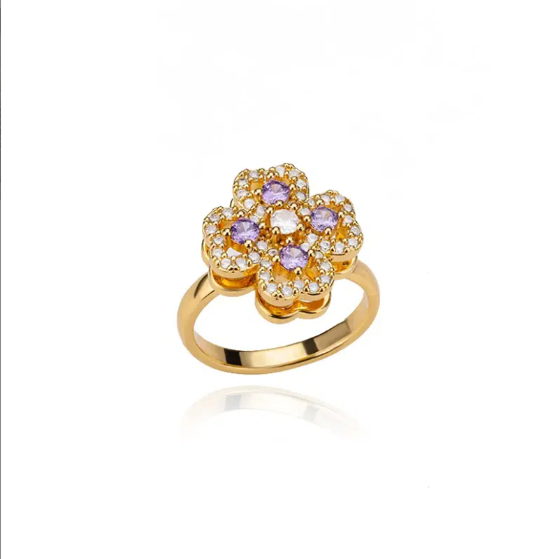 Bague tournante trèfle or zircon acier inoxydable