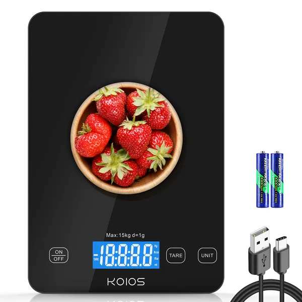 KOIOS balance numérique cuisine 15kg grammes onces Type-C