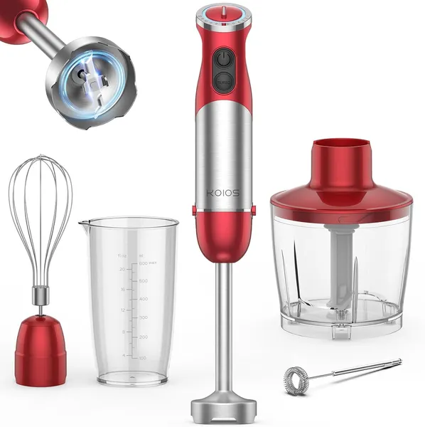 KOIOS mélangeur immersion 5-en-1 1000W rouge acier inox