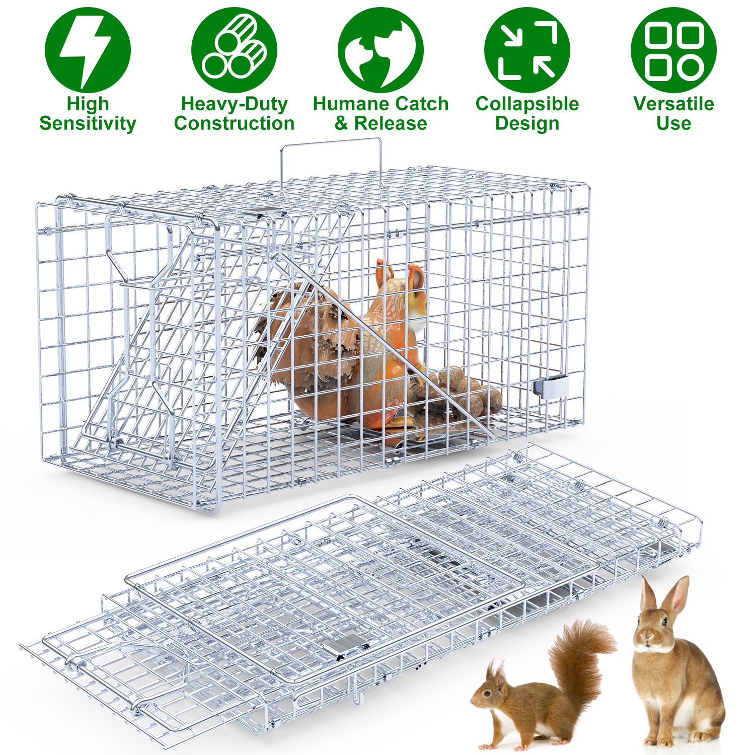 2pc Piège humain 18x8x10po Porte simple Cage repliable