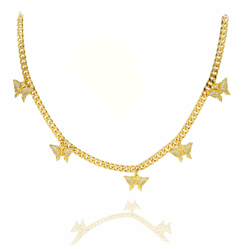 Collier tennis moissanite papillon 24K plaqué or