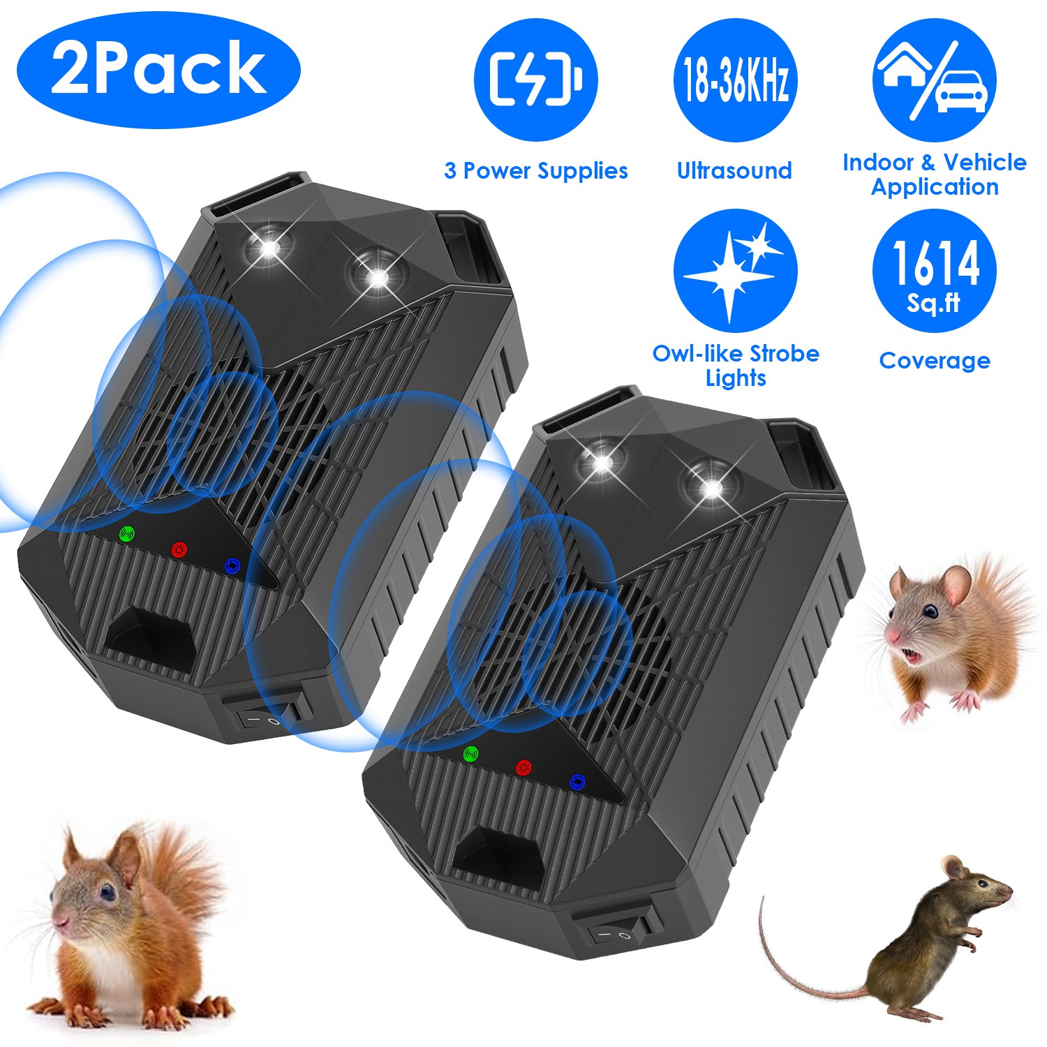 2 répulsifs rongeurs véhicule stroboscope 3 alimentations