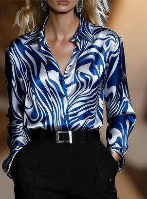 Chemise femme col satin luxe urbain manches longues