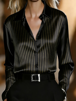 Chemise femme col satin luxe urbain manches longues
