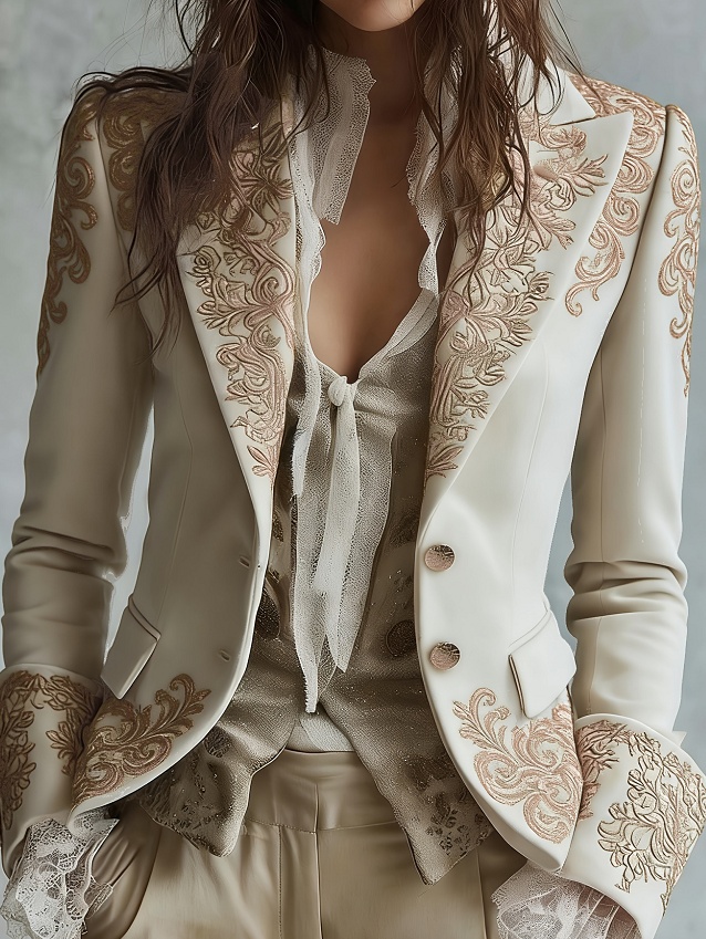 Blazer velours poche imprimé revers manches évasées long