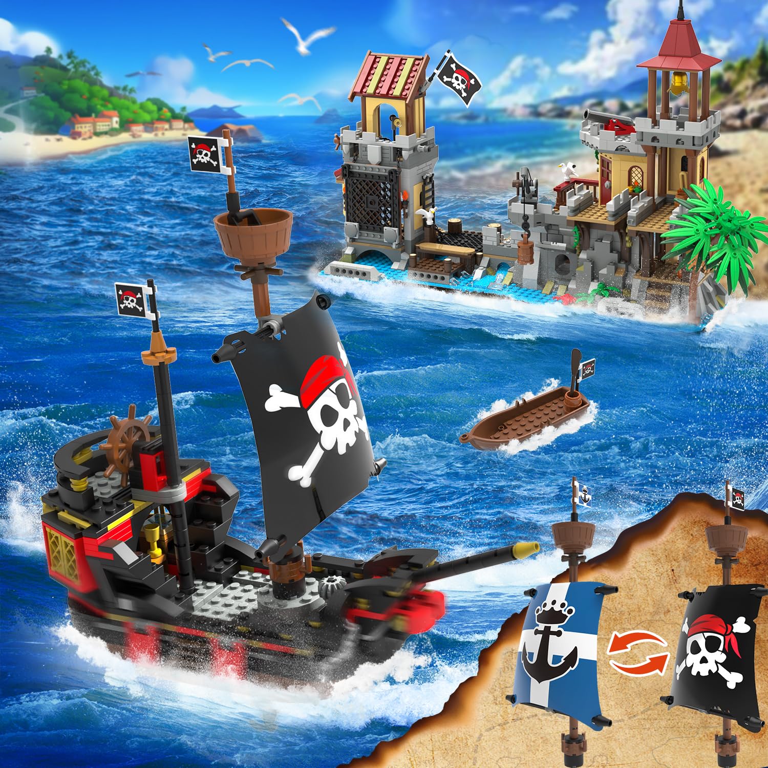 Ensemble Château Pirate 1502 Pces avec Lumière