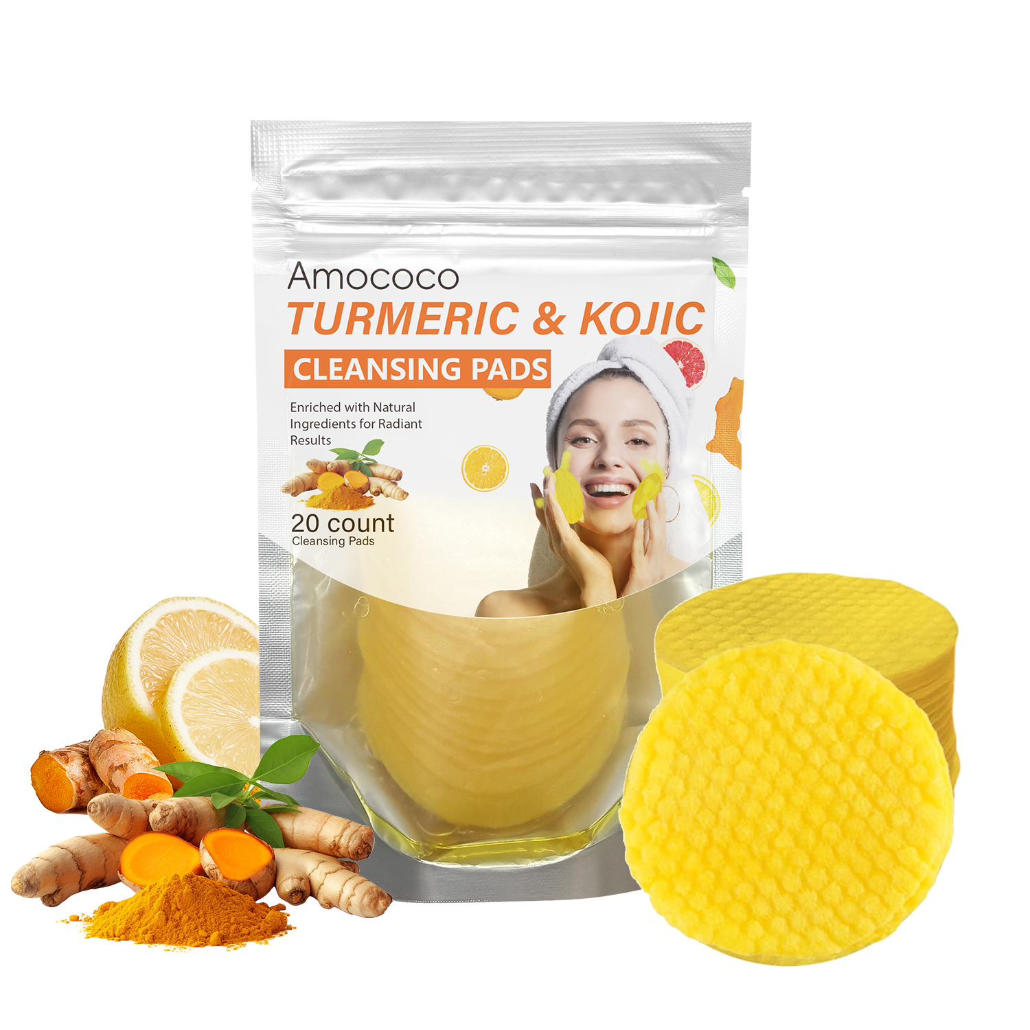 Lingettes nettoyantes Amococo curcuma acide kojique