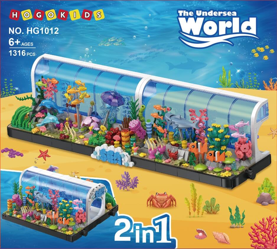 HOGOKIDS : Ensemble construction aquarium - 2 styles avec animaux marins