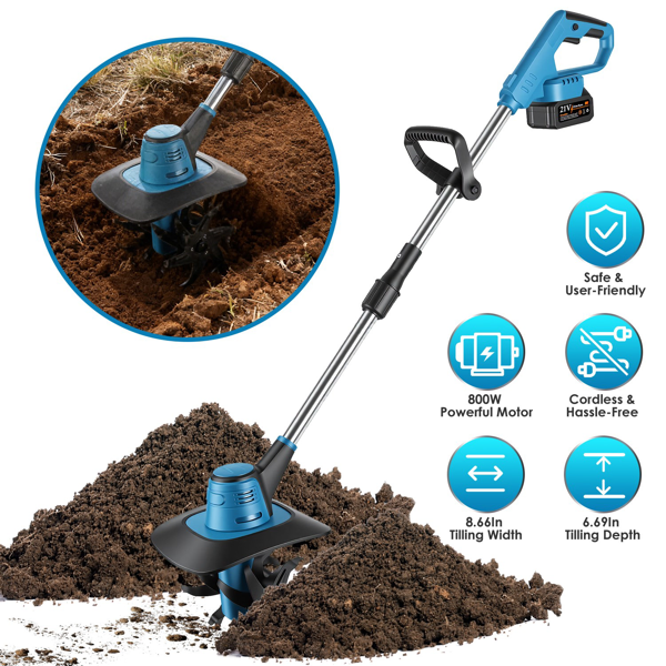 Cultivateur électrique 21V sans fil prof 6,69'x8,66'