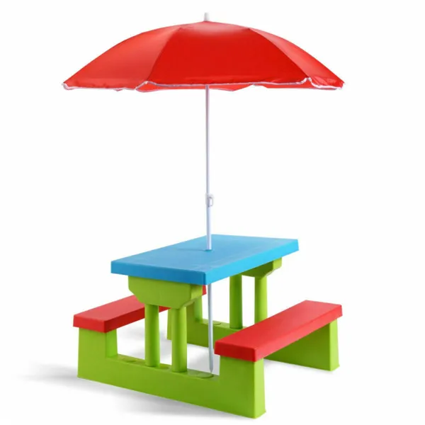 Table pique-nique enfants avec parasol UV, plastique léger