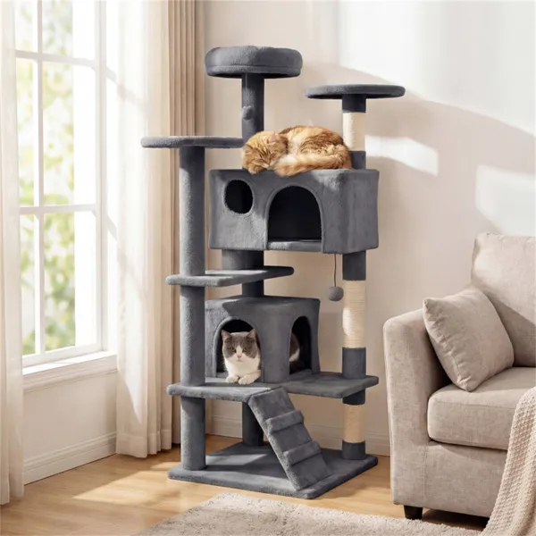 Tour à chat 52 po gris pâle avec perchoirs et condos