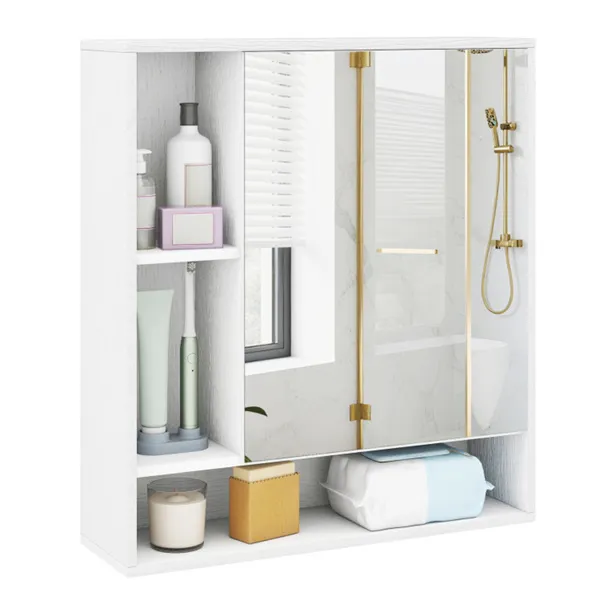 Armoire salle bain 2 en 1 miroir, blanc, rangement caché