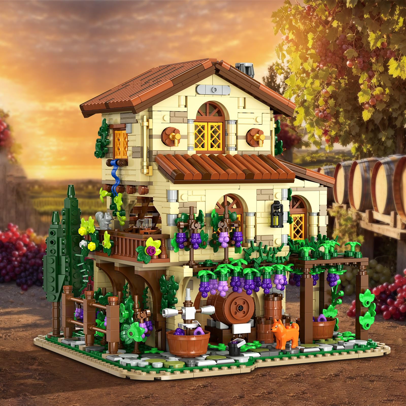 Ensemble maison vignoble avec lumières, modèle construction château