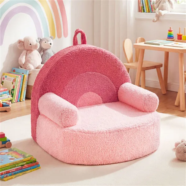 Sofa enfant rose, moumoute douce avec poignée et housse lavable