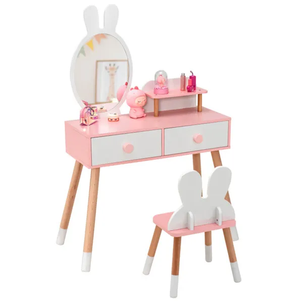 Coiffeuse 2-en-1 enfant blanc, miroir amovible