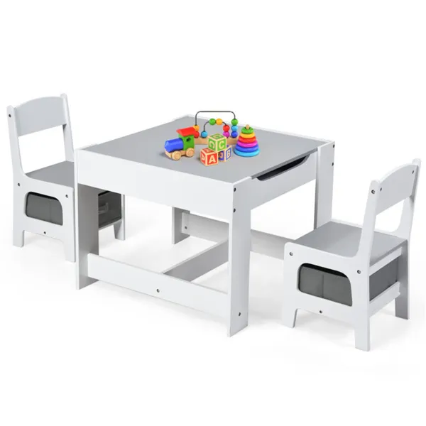 Table activité enfants 2en1 chaises tableau blanc/noir rangement MDF 3-7 ans blanc