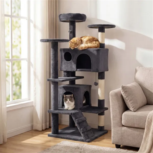 Tour à chat 52 po gris foncé avec perchoirs et condos