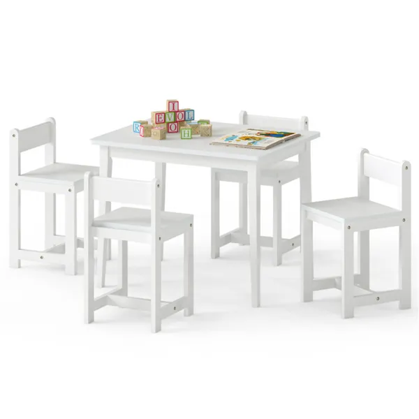 Ensemble table chaises enfants bois caoutchouc blanc