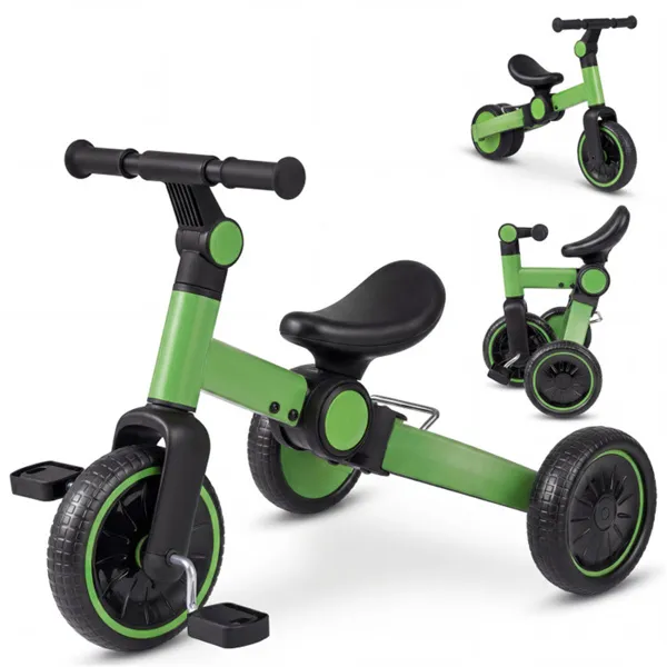 Tricycle Enfant 5-en-1 Pliable - Guidon Ajustable Vert