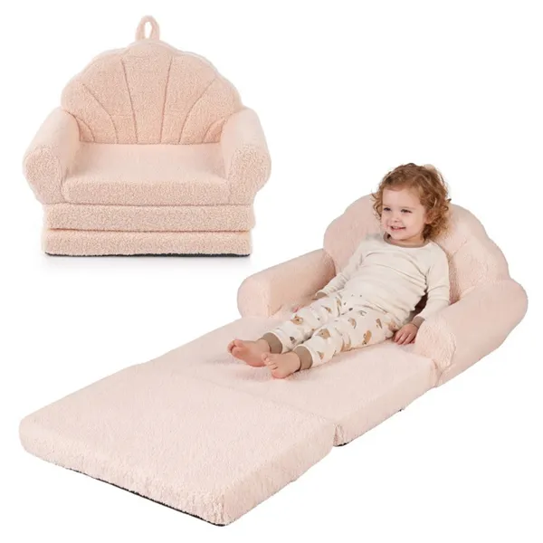 Canapé-lit enfant 2-en-1 polaire nounours 3+ ans beige