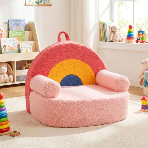 Sofa enfant rouge, moumoute douce avec poignée et housse lavable