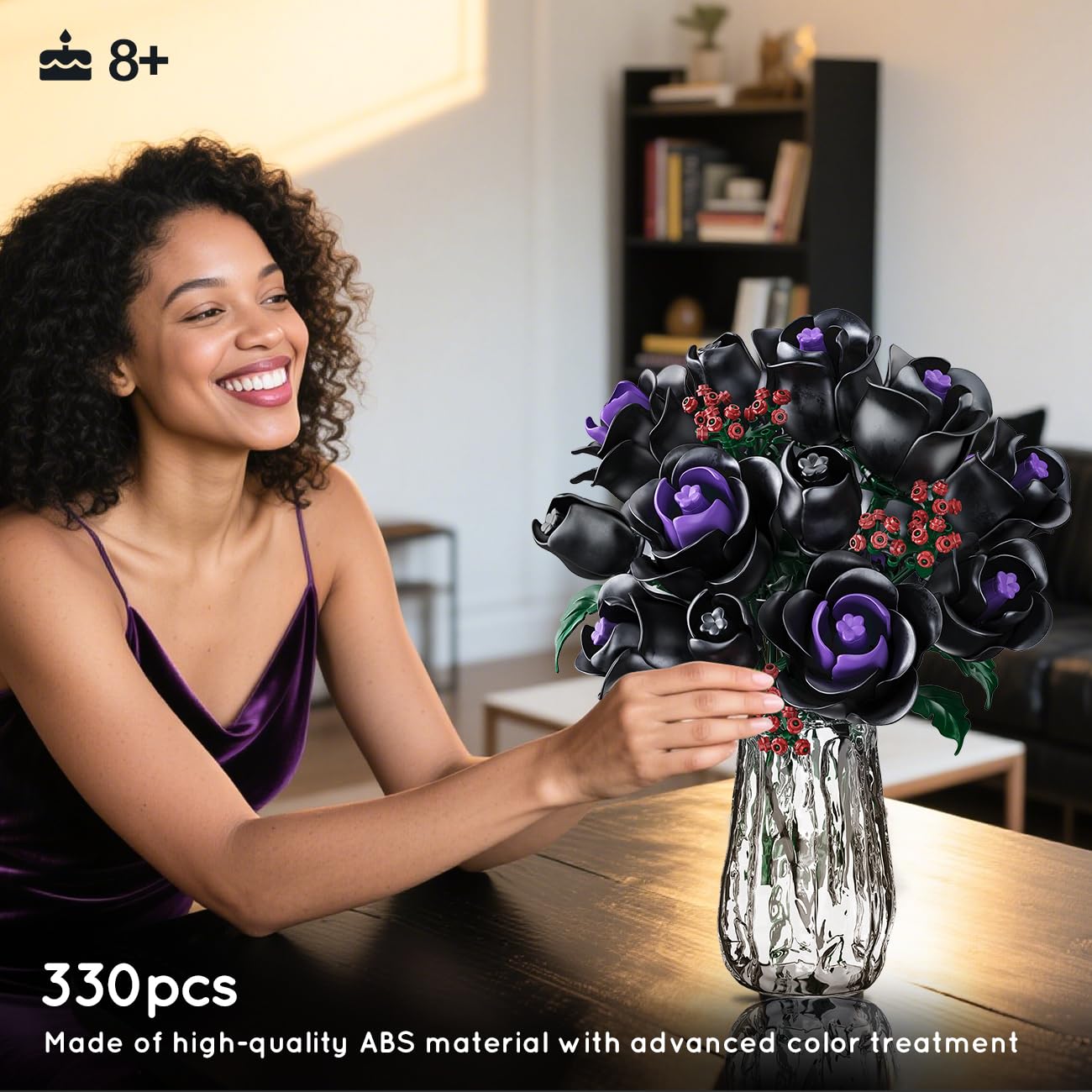 HOGOKIDS Set roses noires 15 blocs construction fleurs