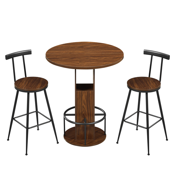 Ensemble bar 3 pièces table ronde 31,5po noyer