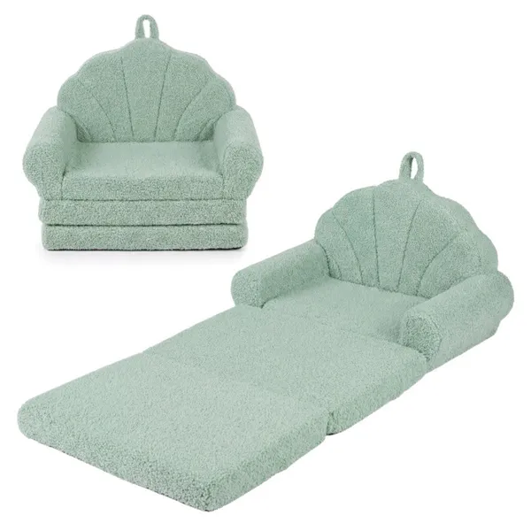 Canapé-lit enfant 2-en-1 polaire nounours 3+ ans vert