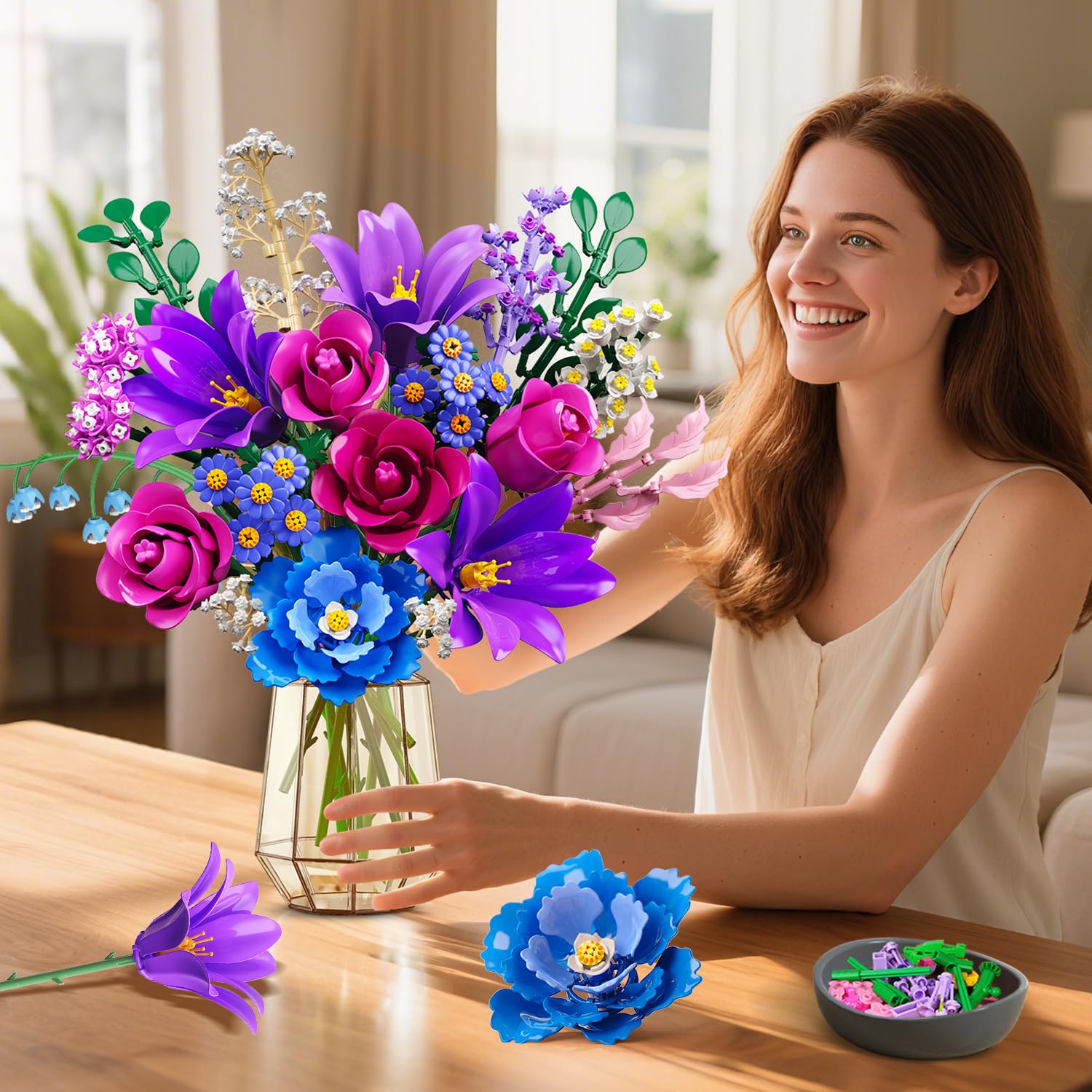 Ensemble construction bouquet fleurs LED 1054 pièces - décor maison
