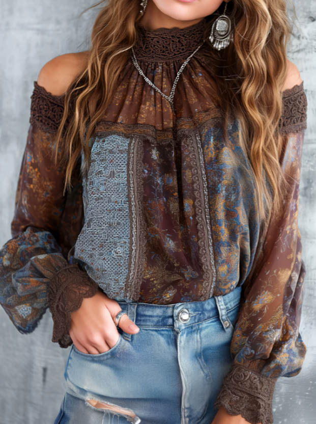Chandail femme rétro western découpe épaule ample
