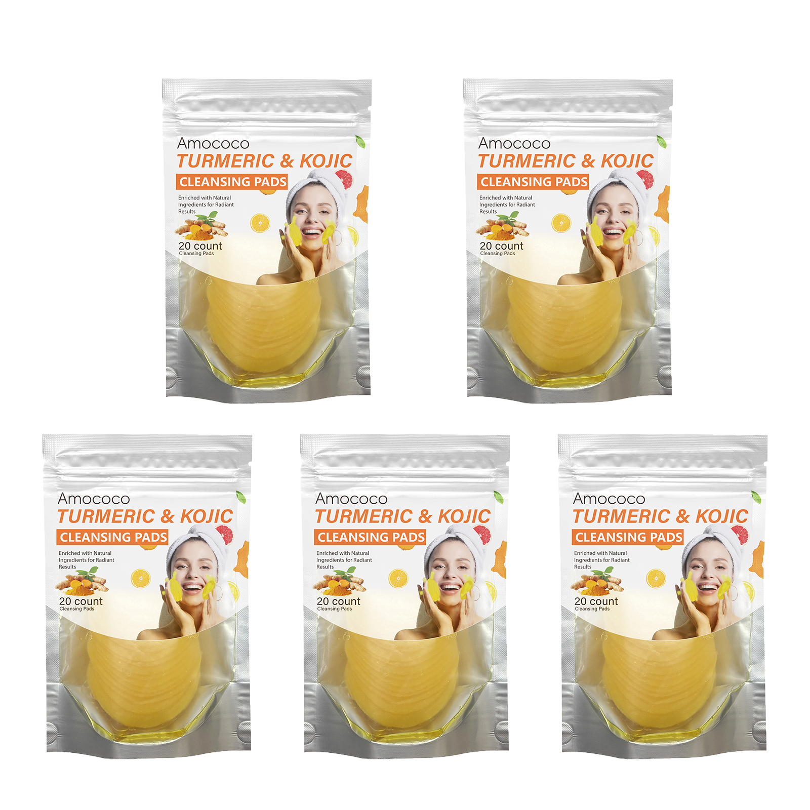 Amococo Tampons Nettoyants Curcuma Kojic Exfoliant Doux