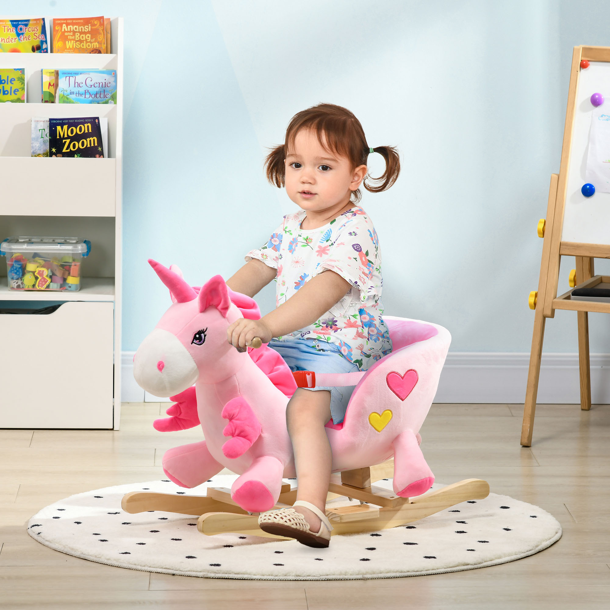 Cheval Bascule Licorne 32 Chansons Rose - Avec Ceinture