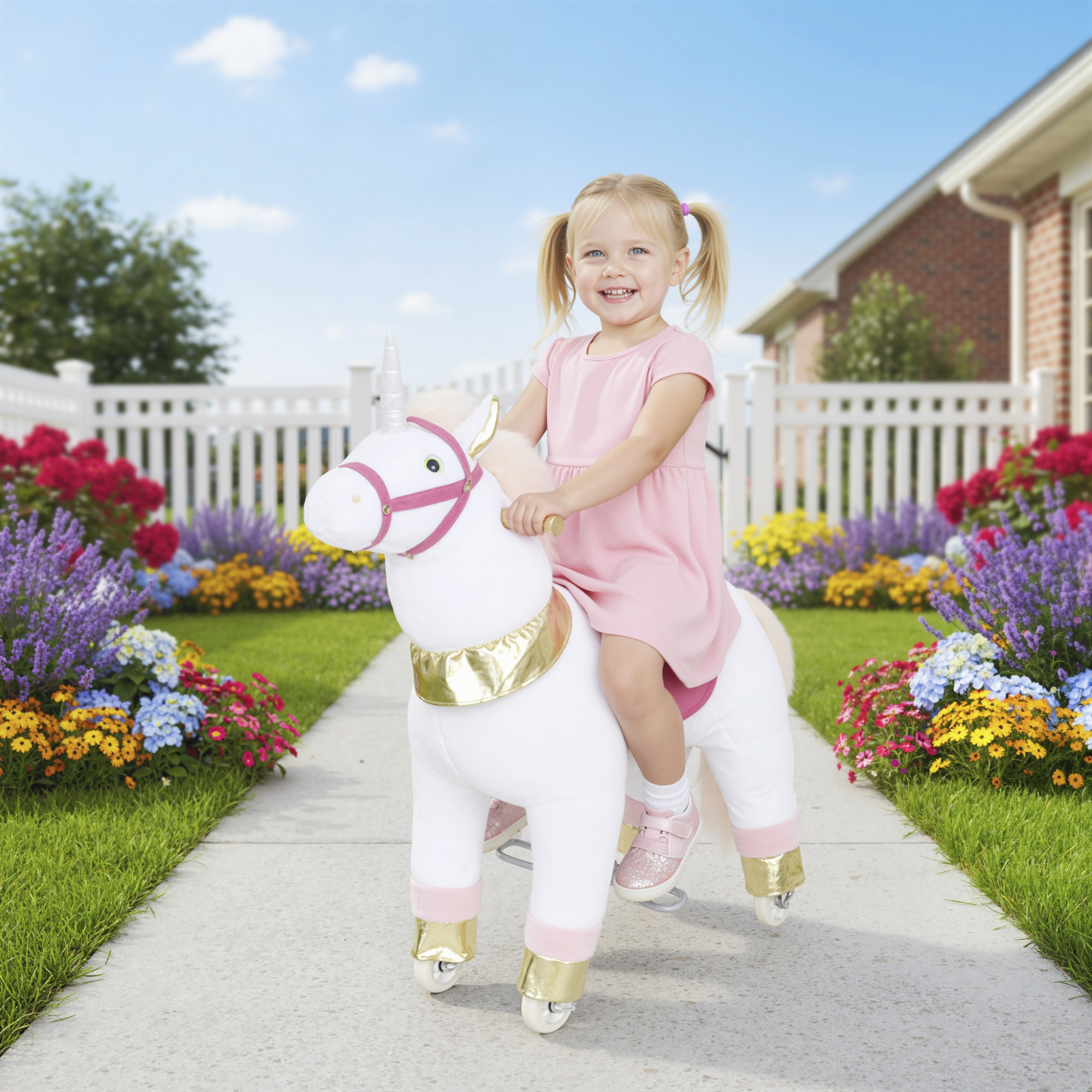 Cheval à bascule licorne 3-5 ans, 29.5", sans batterie, blanc