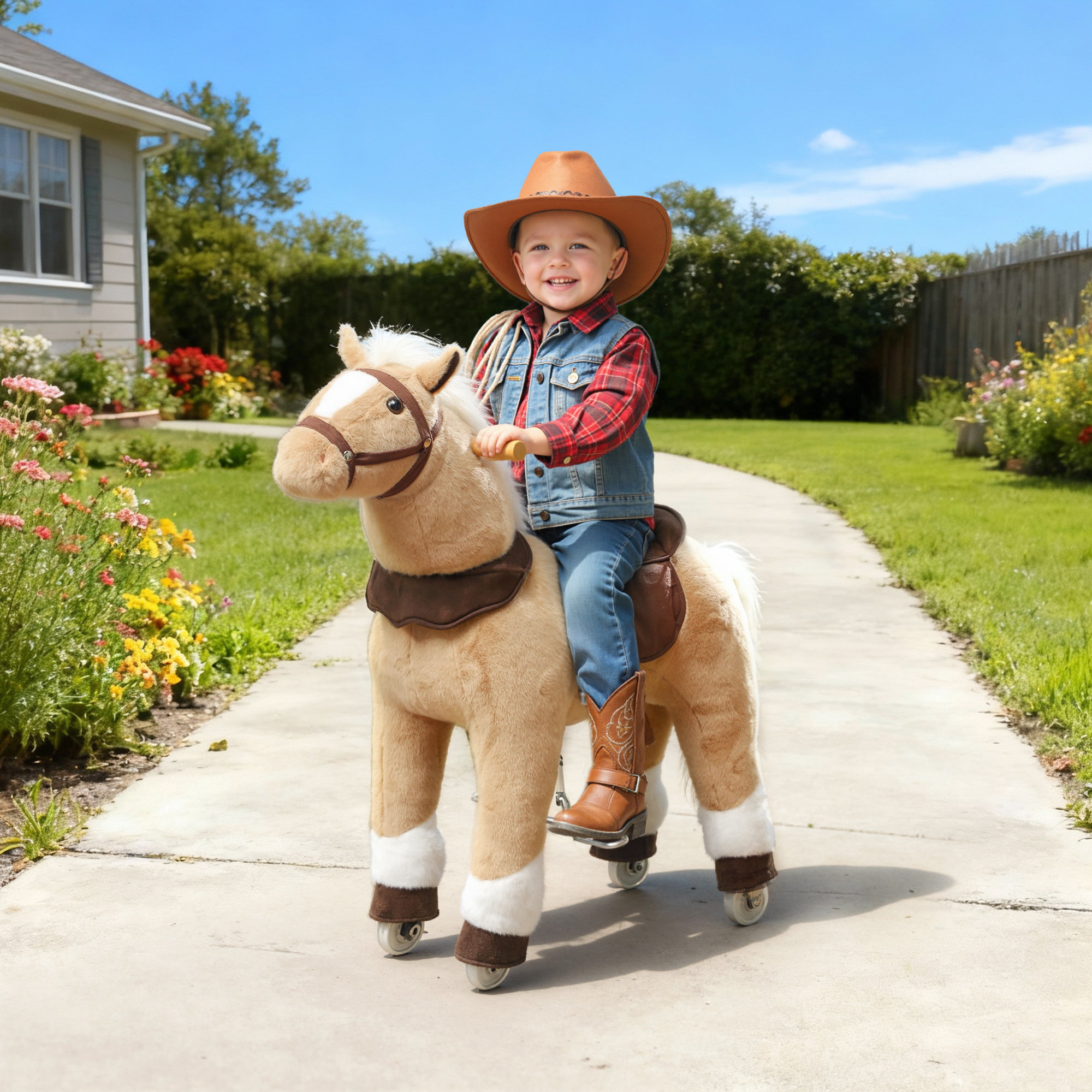 Cheval en peluche à chevaucher, 3-5 ans, marron