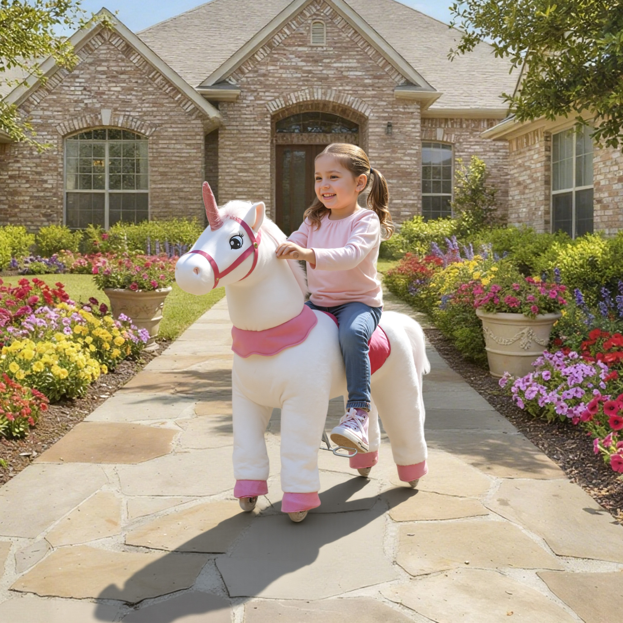 Jouet licorne à chevaucher enfants 4-7 ans blanc