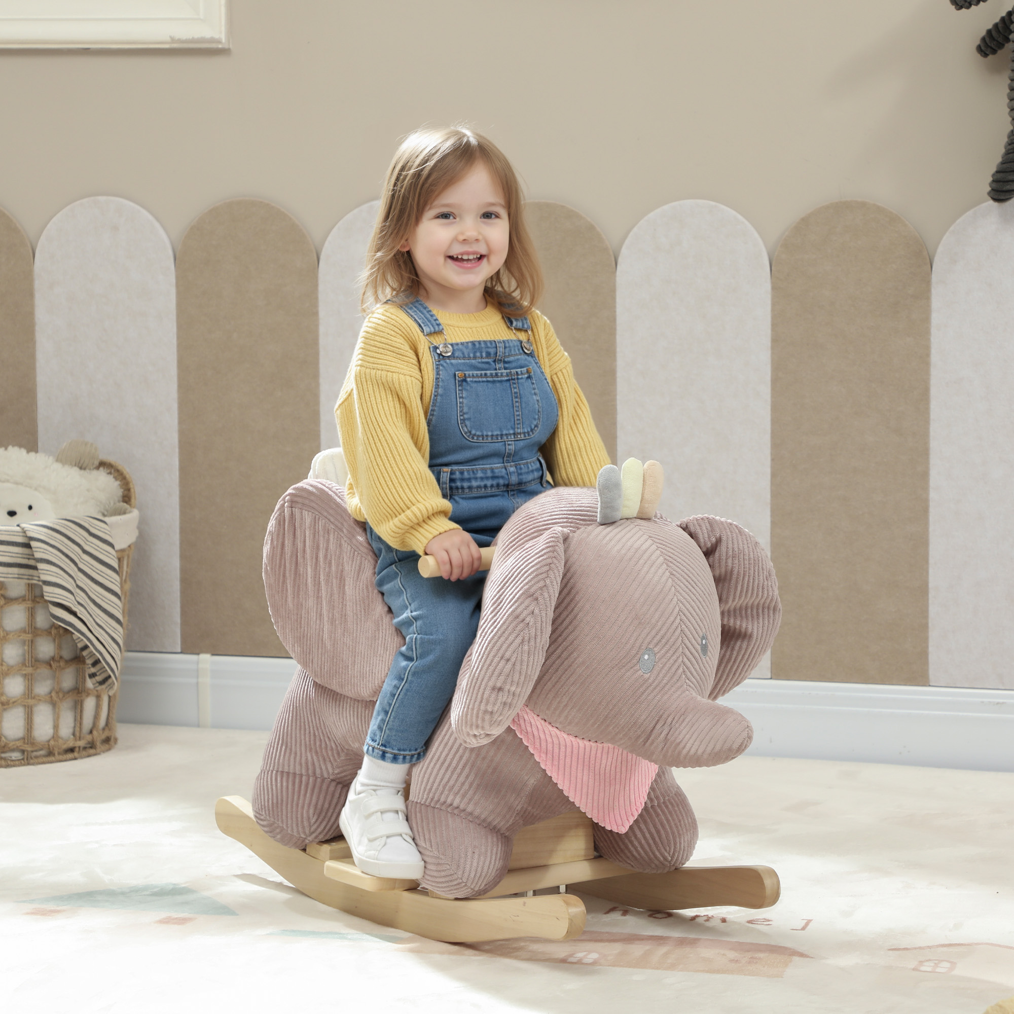 Cheval Bascule Éléphant Rose - Enfants 18-36 Mois