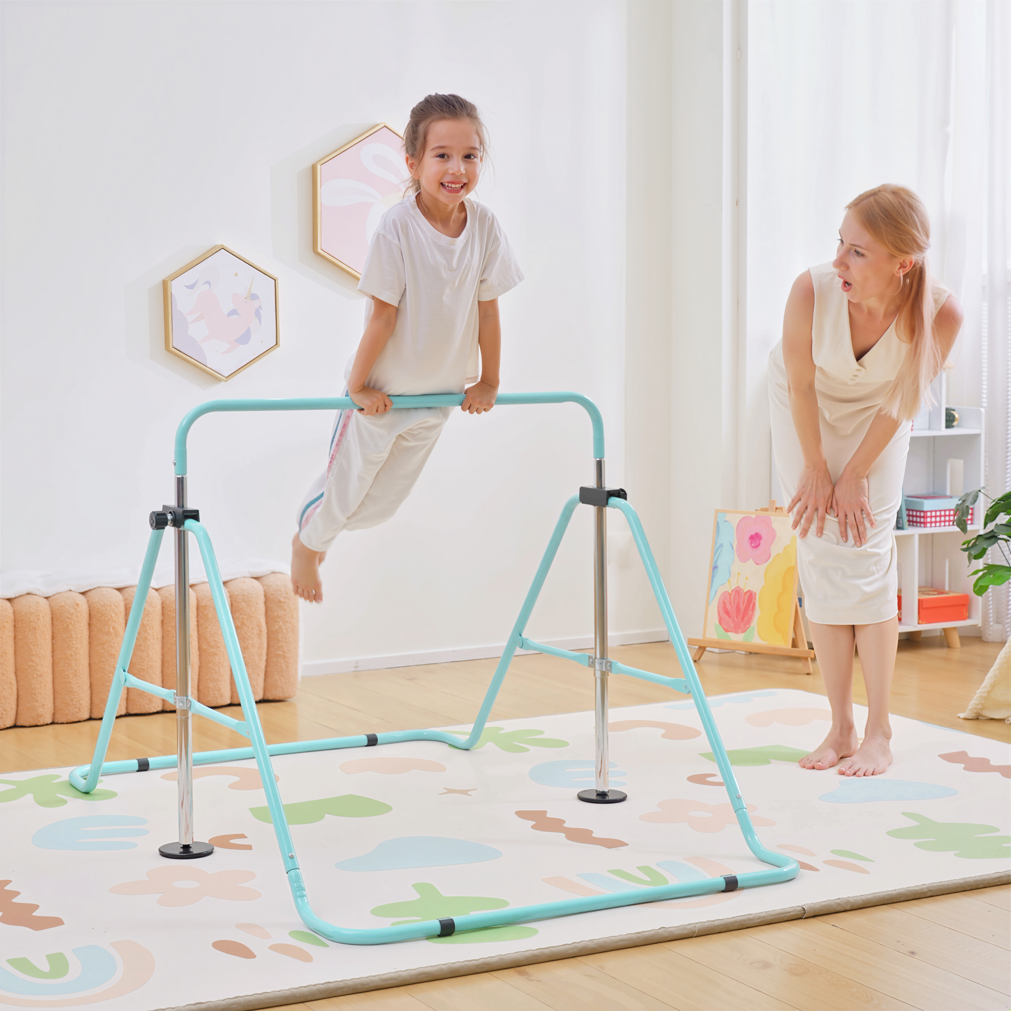 Barre de gymnastique enfant, hauteur ajustable, vert