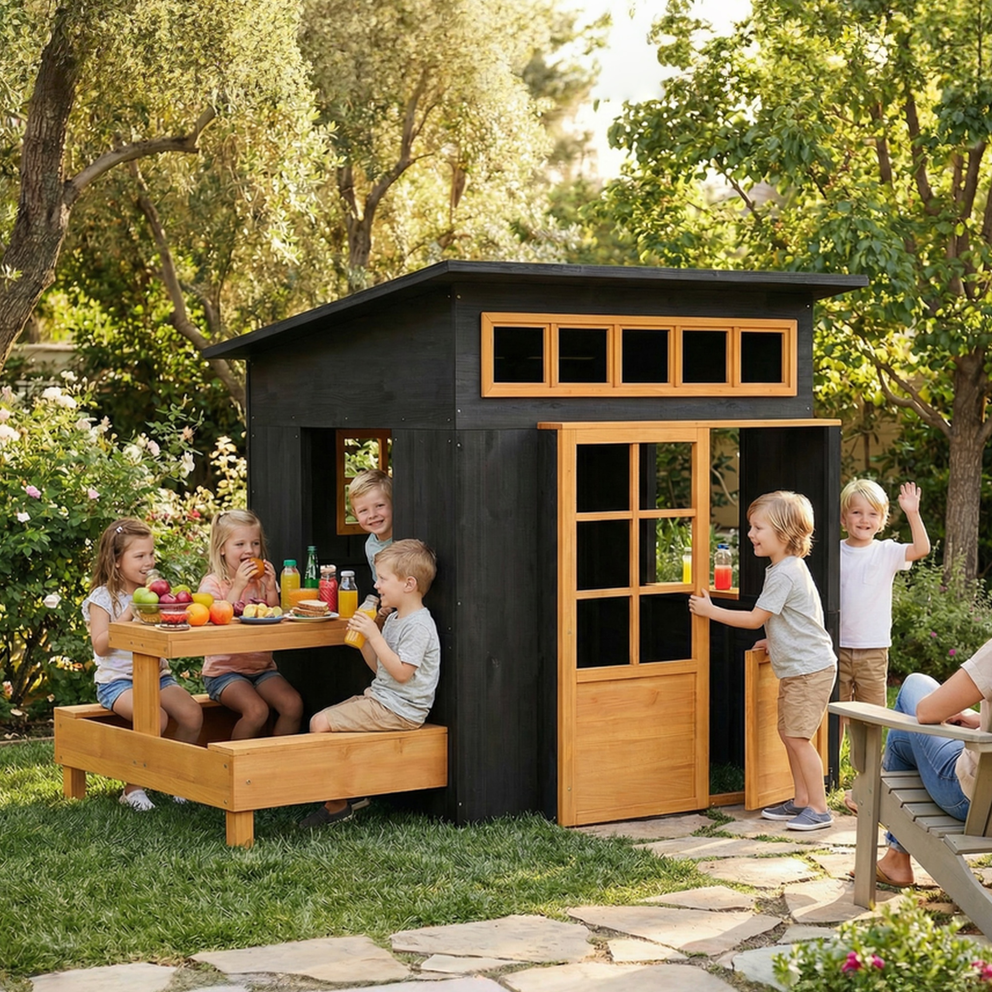 Maisonnette Bois Enfants Picnic Table Ardoises 3-8 Ans