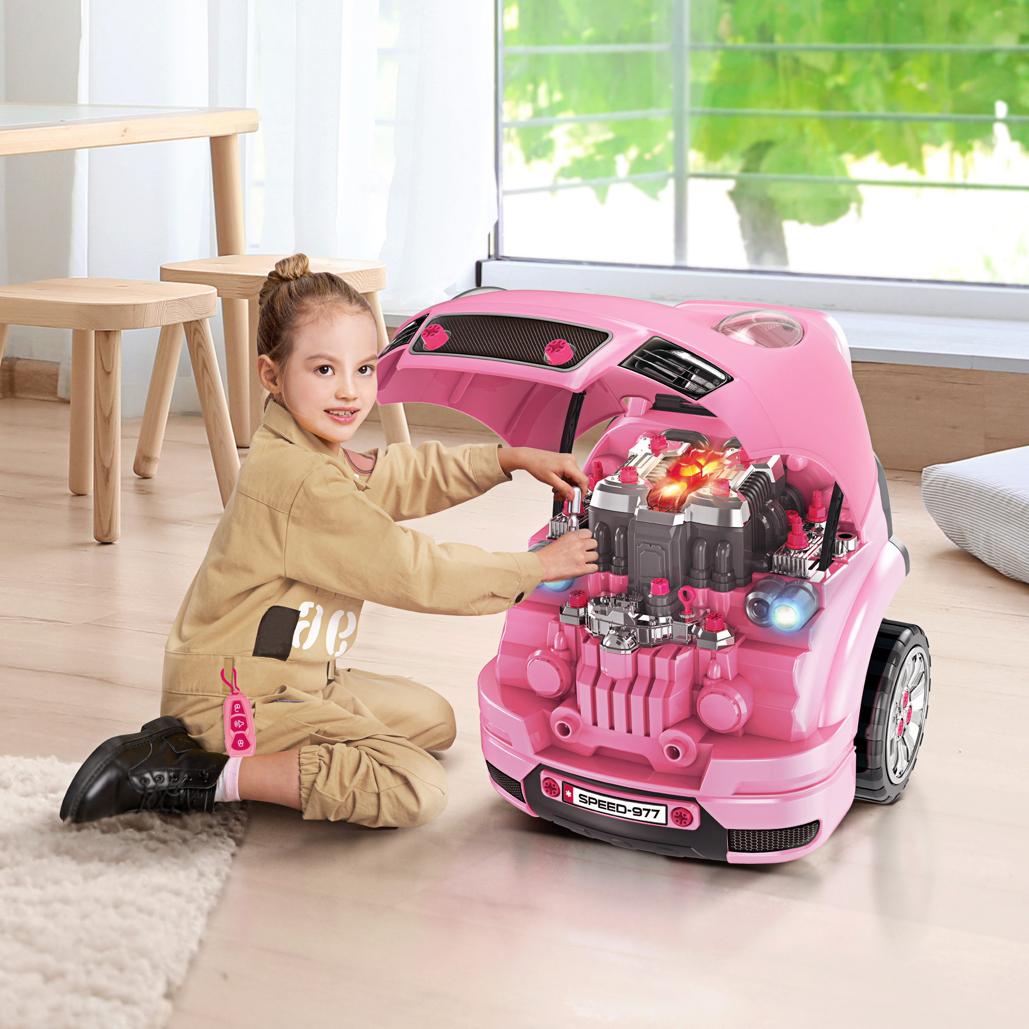 Ensemble jouet camion mécanique enfant, rose