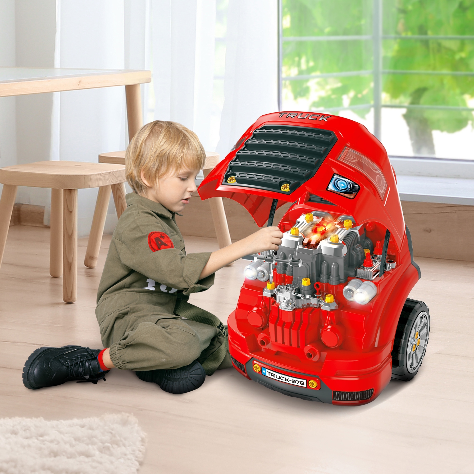 Ensemble jeu camion mécanicien service auto enfant rouge