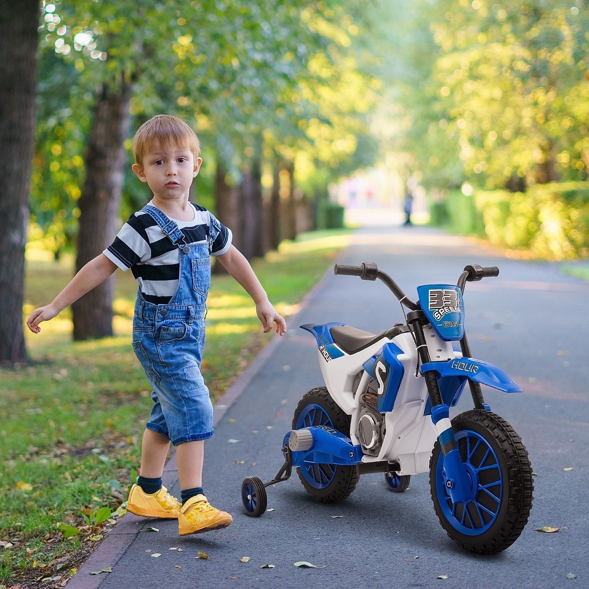 Motocyclette 12V enfant - pneus poutine - bleu