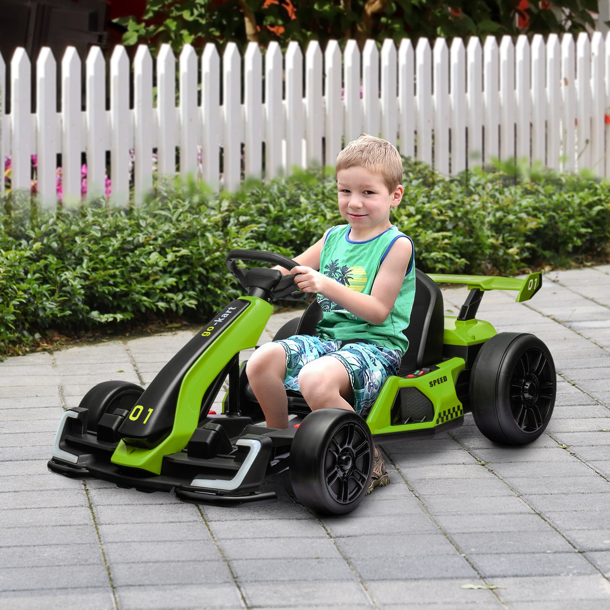 Go-kart électrique 24V, 7,5 mi/h, siège ajustable, vert
