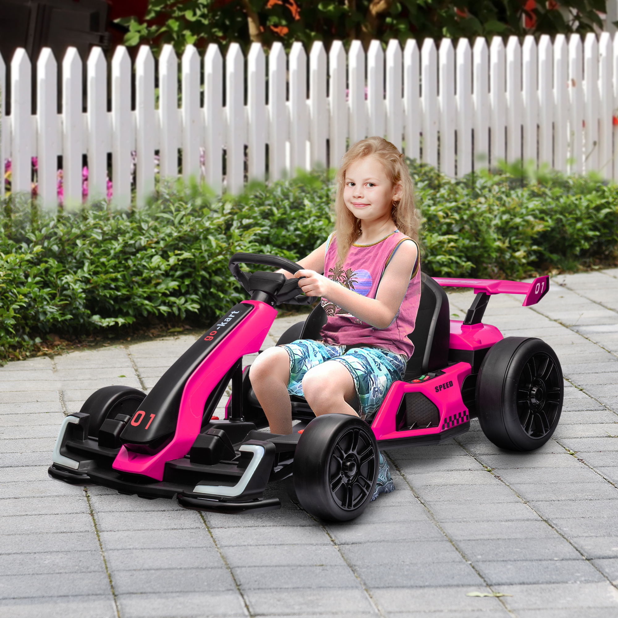 Kart électrique 24V 7,5 MPH siège ajustable rose