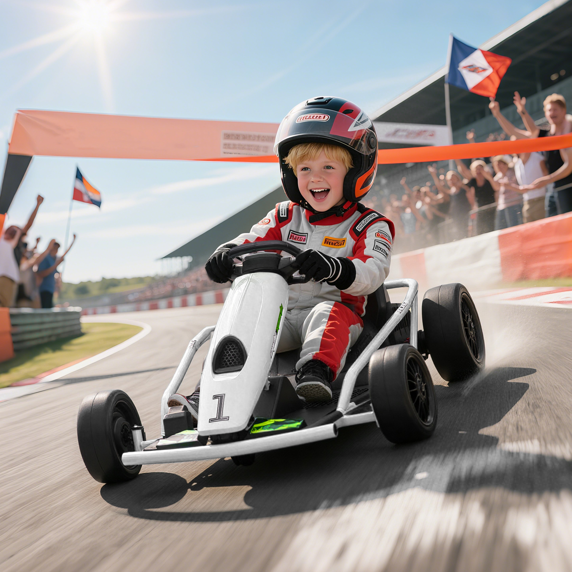 Go-kart électrique 24V enfants drift 2 vitesses blanc 8-12 ans