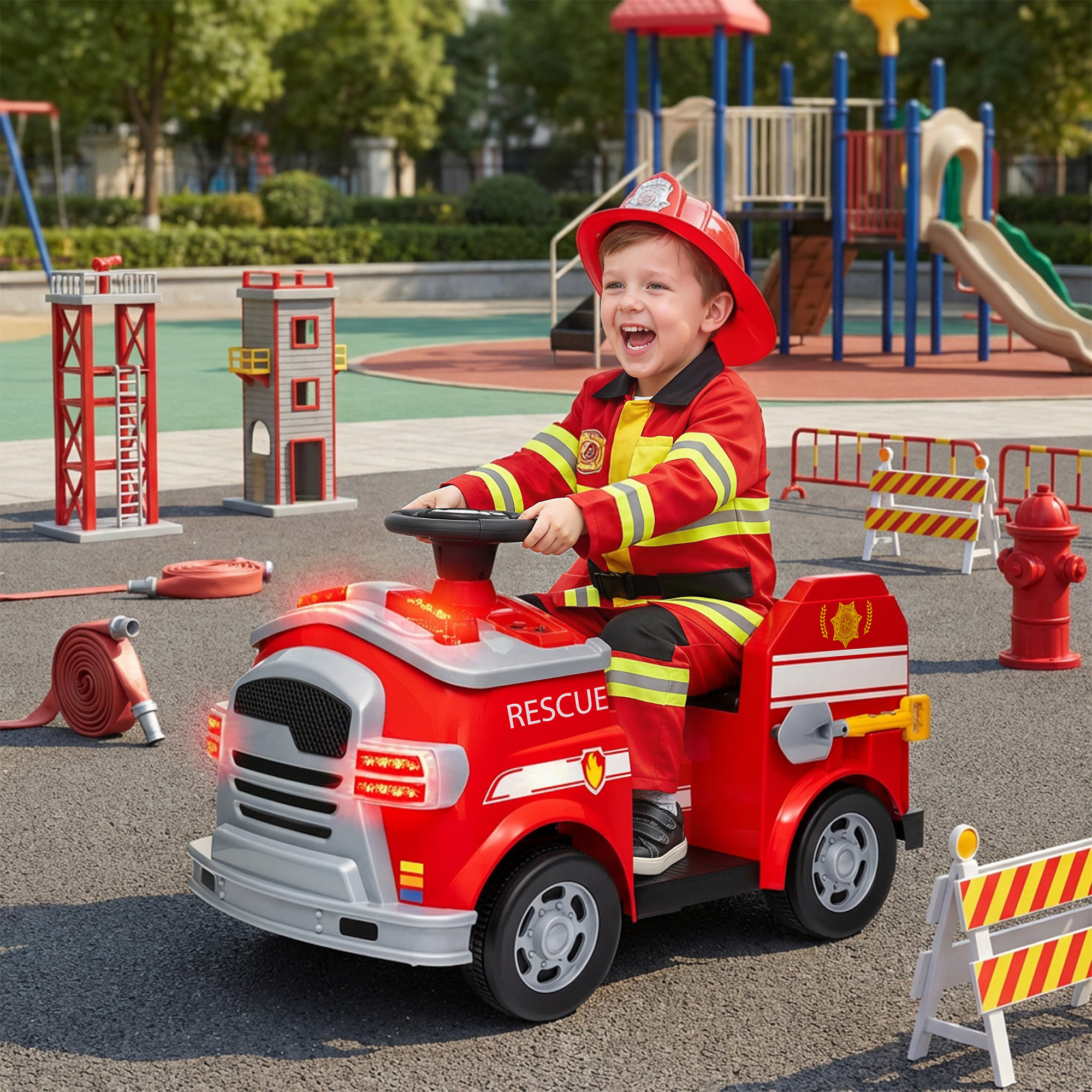 Camion de pompiers 12V - sirène et lumières