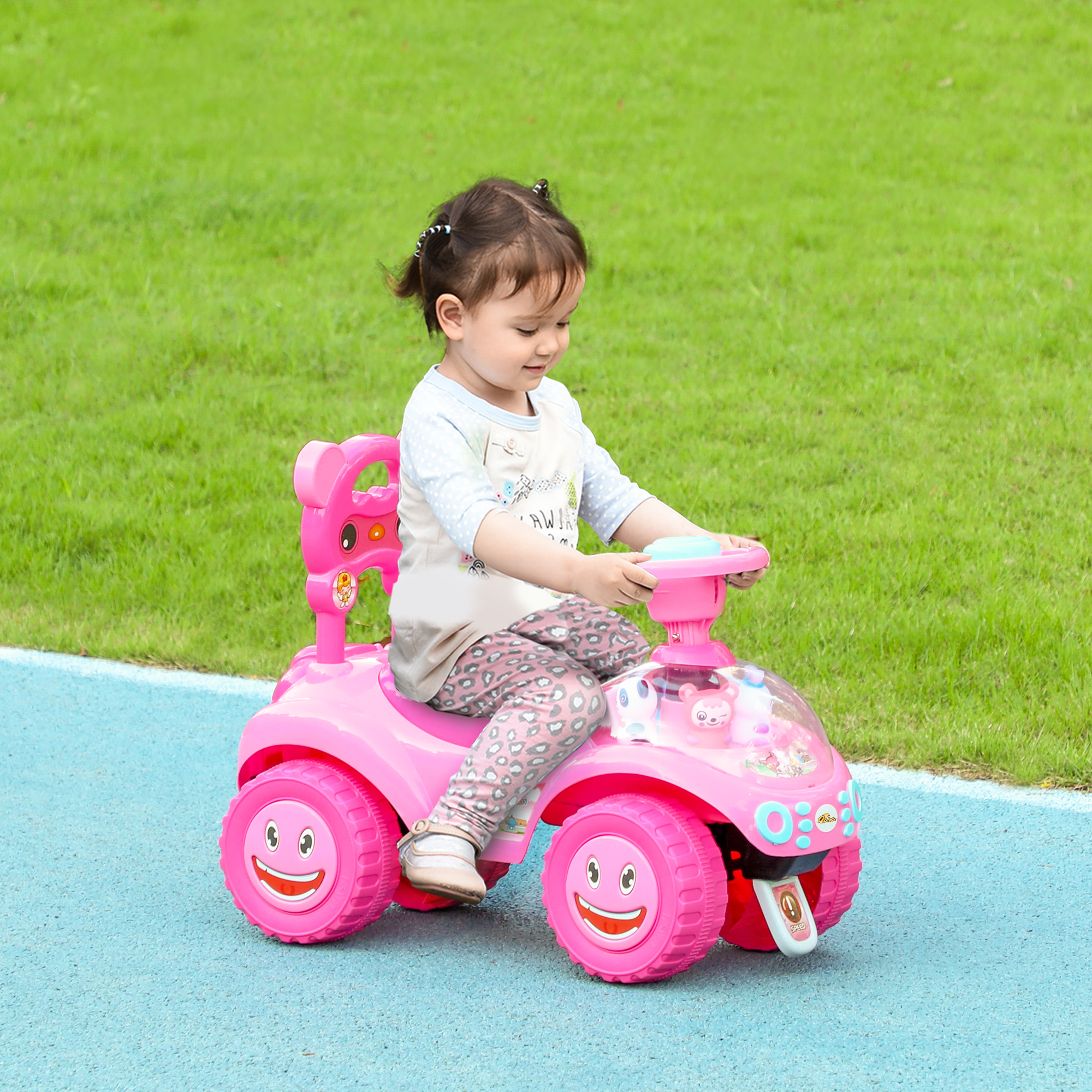 Voiture à propulsion enfant rose, klaxon, lumière, musique