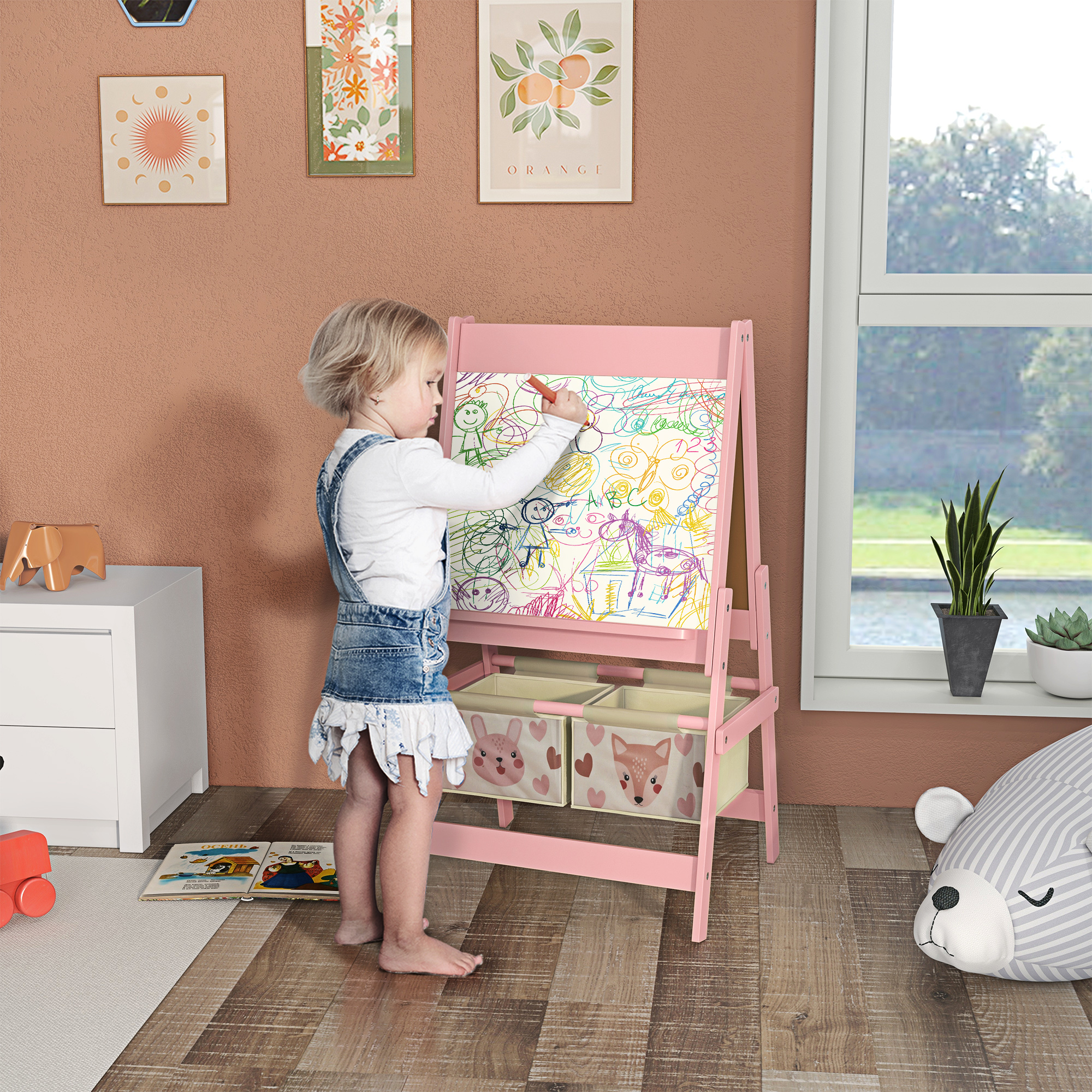 Chevalet enfant tableau noir blanc papier rose