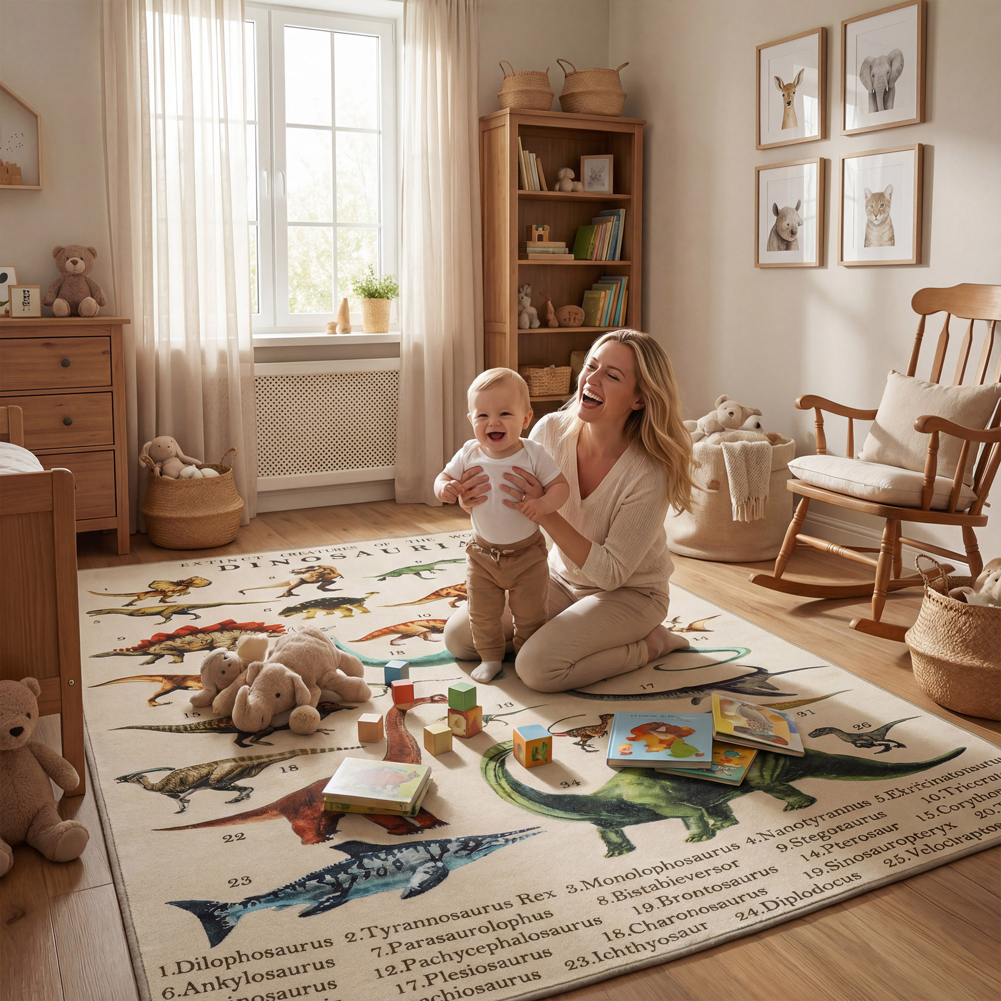 Tapis jeu grand 79" x 59" rampement enfants dinosaure kaki