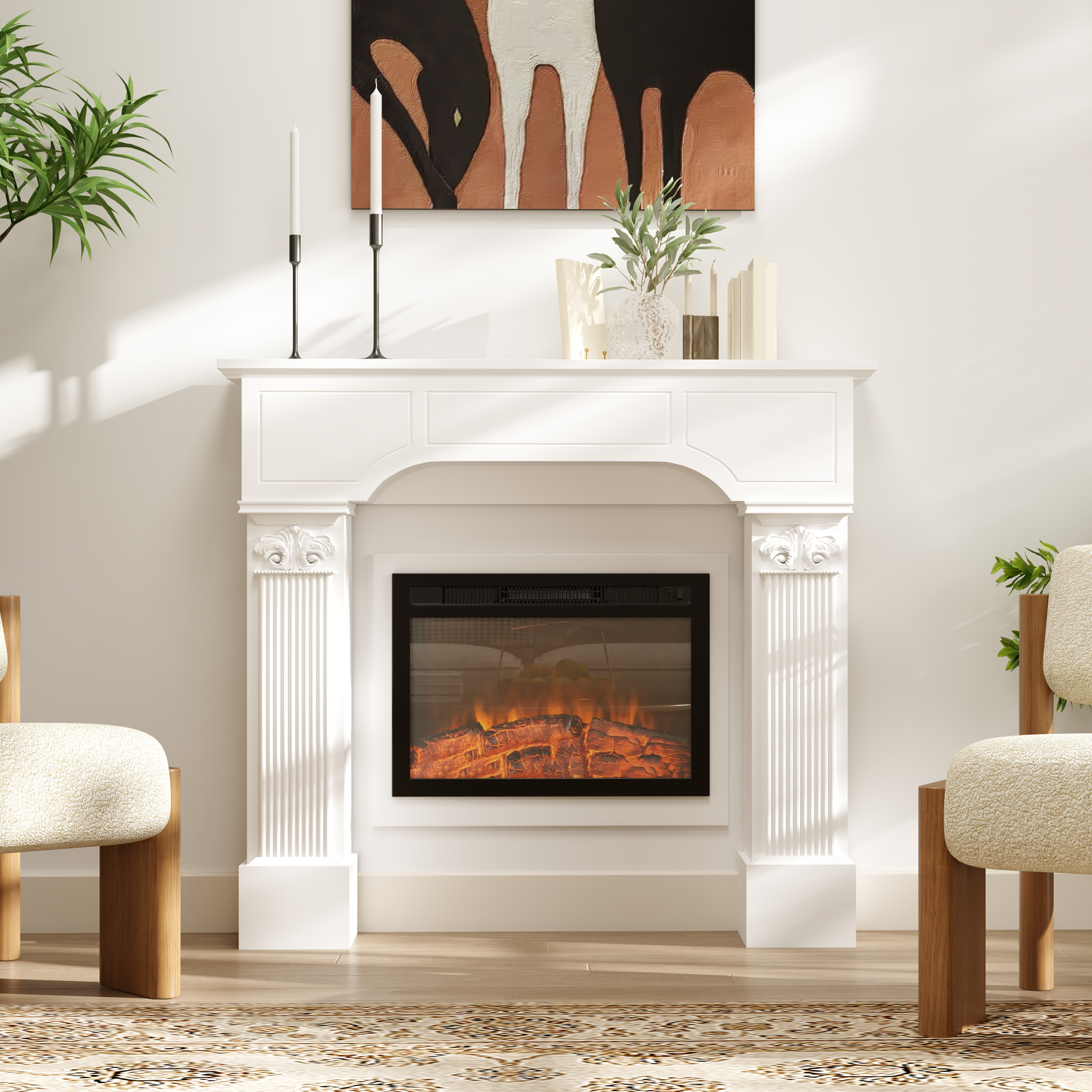 Manteau foyer baroque 43,3"L x 42,8"H blanc