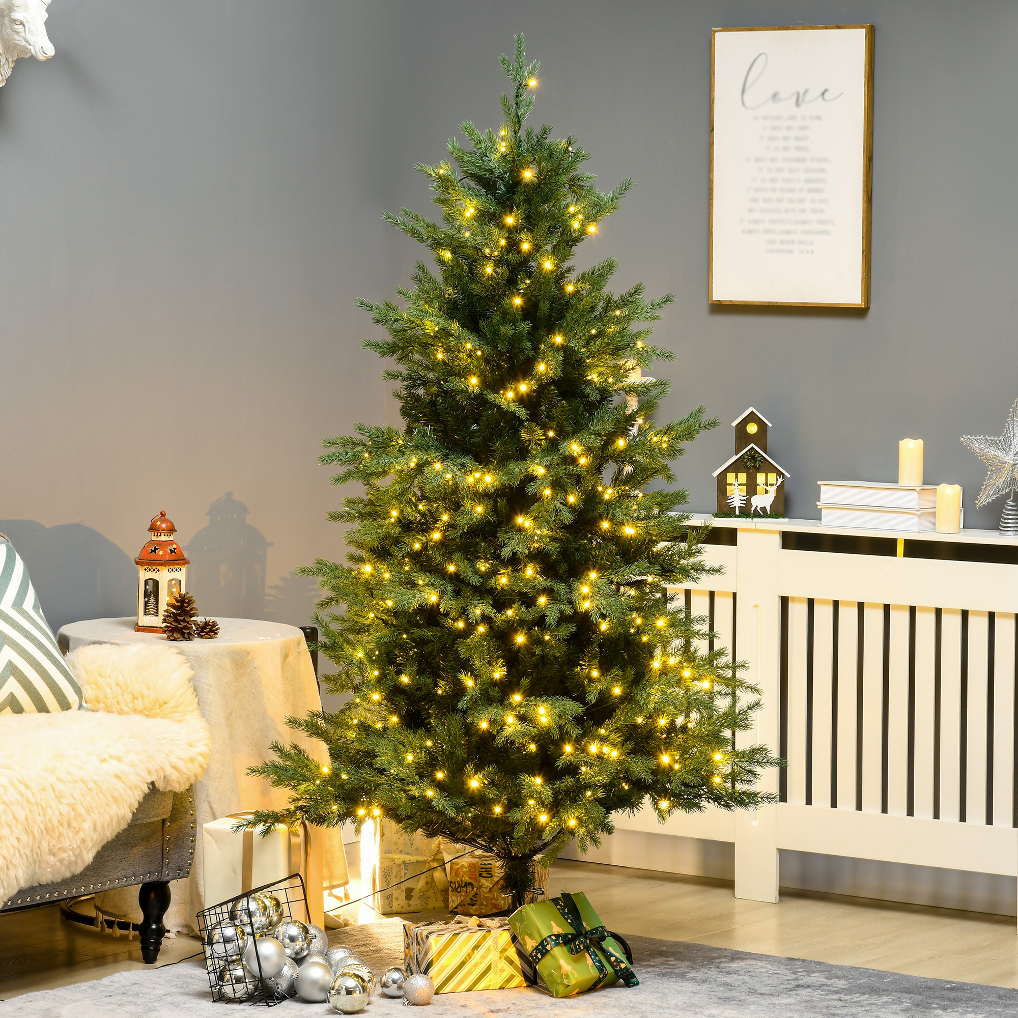 Sapin Noël préclairé 6 pi, LED blanc chaud, 8 modes